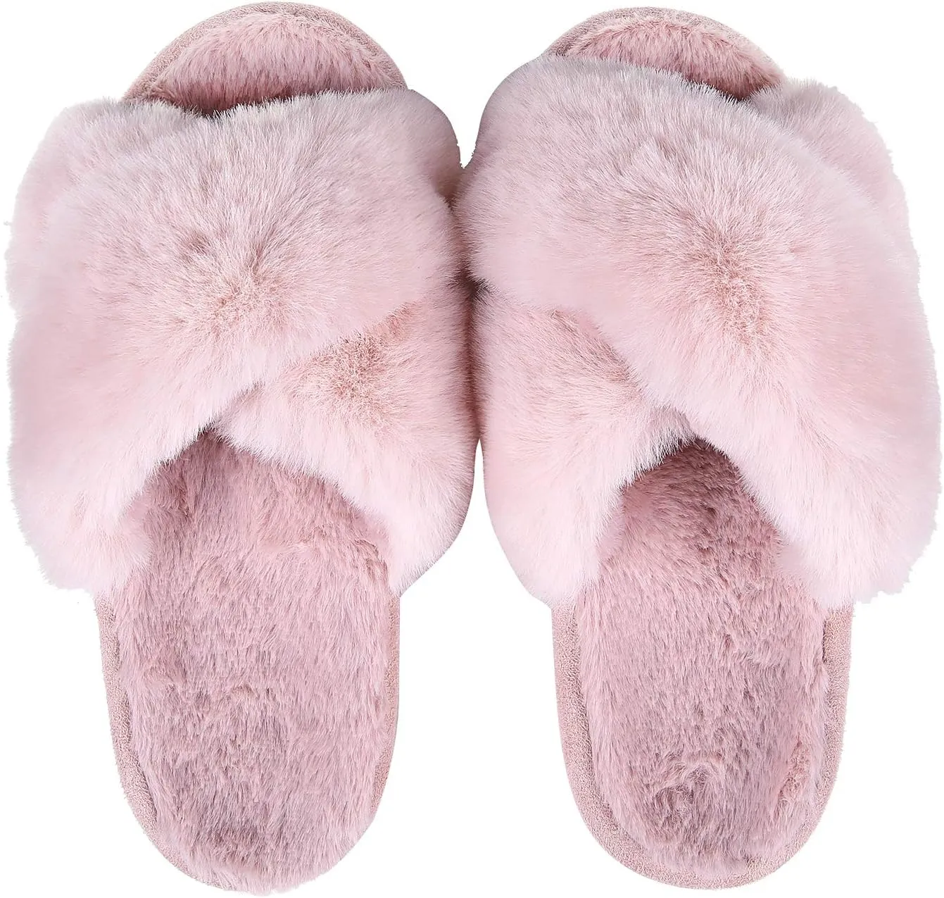 Comwarm Women's Cross Band Fuzzy Slippers Fluffy Open Toe House Slippers Cozy Plush Bedroom Shoes Indoor Outdoor