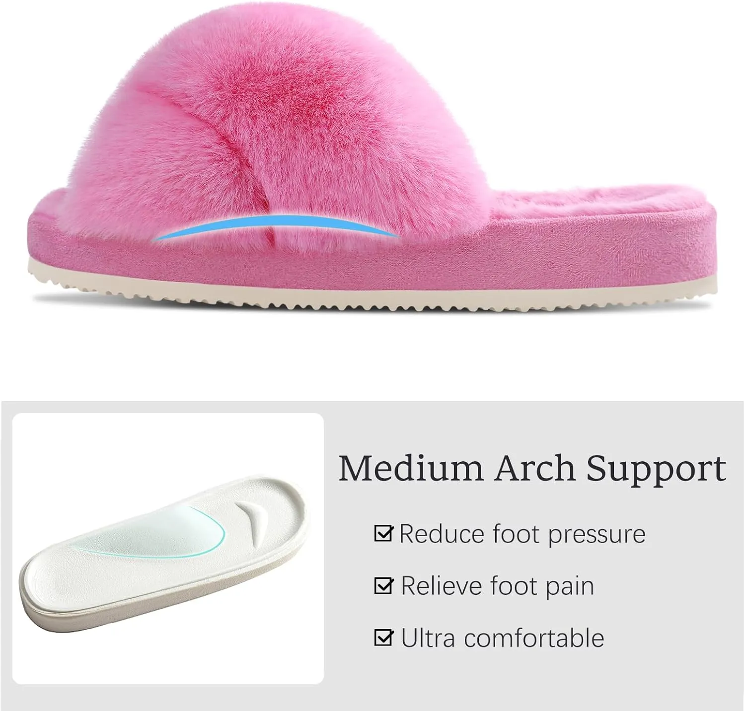 Comwarm Women's Cross Band Fuzzy Slippers Fluffy Open Toe House Slippers Cozy Plush Bedroom Shoes Indoor Outdoor