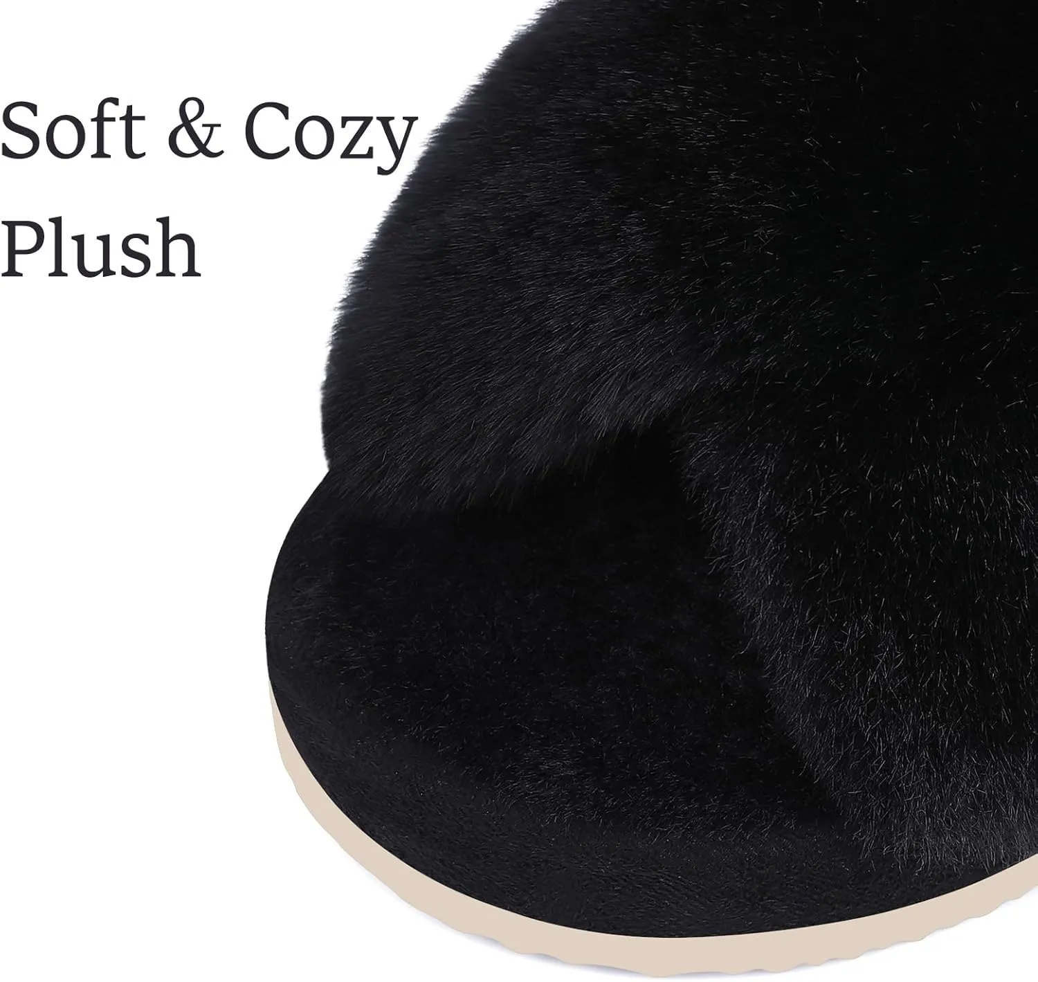 Comwarm Women's Cross Band Fuzzy Slippers Fluffy Open Toe House Slippers Cozy Plush Bedroom Shoes Indoor Outdoor
