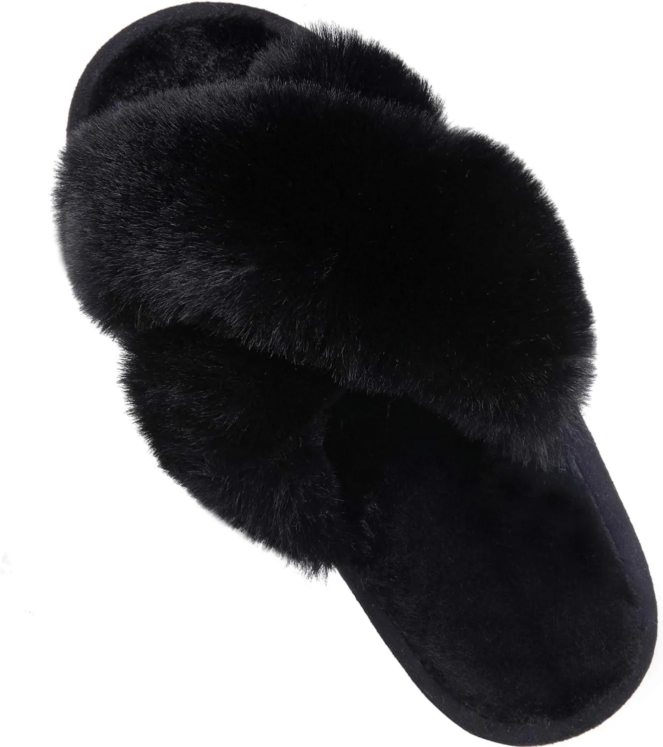 Comwarm Women's Cross Band Fuzzy Slippers Fluffy Open Toe House Slippers Cozy Plush Bedroom Shoes Indoor Outdoor