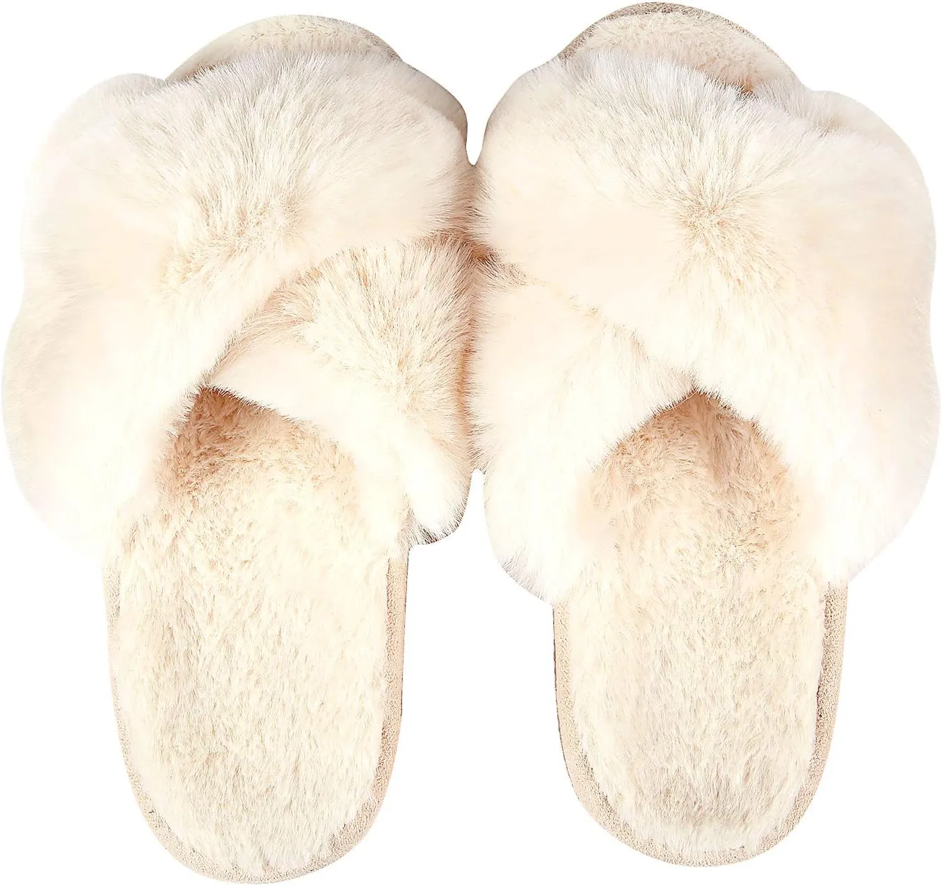 Comwarm Women's Cross Band Fuzzy Slippers Fluffy Open Toe House Slippers Cozy Plush Bedroom Shoes Indoor Outdoor