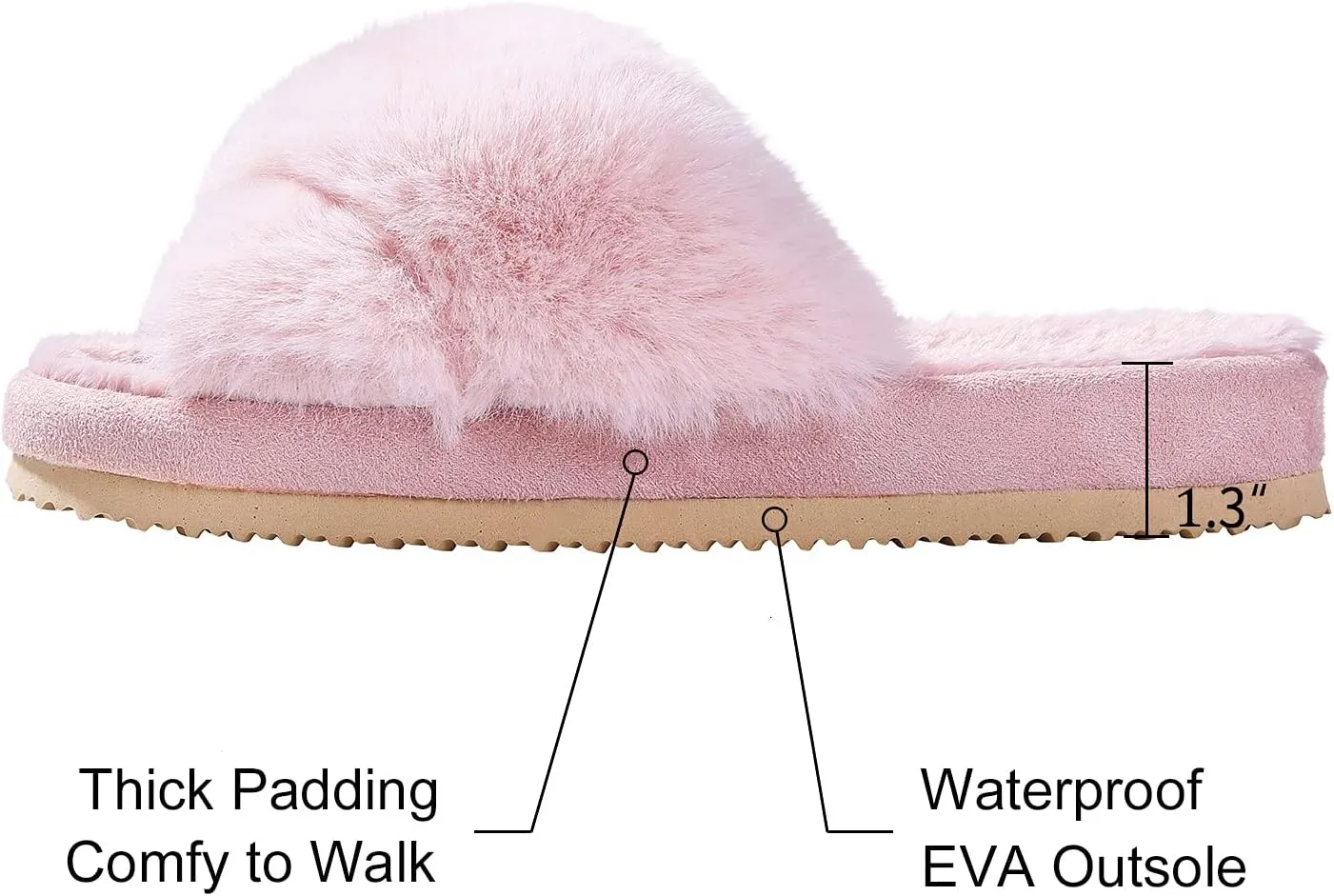Comwarm Women's Cross Band Fuzzy Slippers Fluffy Open Toe House Slippers Cozy Plush Bedroom Shoes Indoor Outdoor