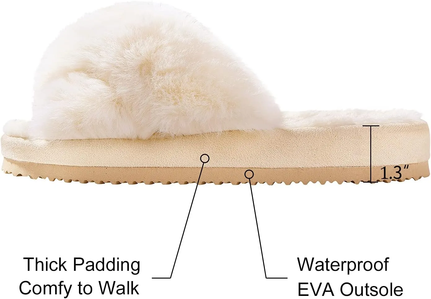 Comwarm Women's Cross Band Fuzzy Slippers Fluffy Open Toe House Slippers Cozy Plush Bedroom Shoes Indoor Outdoor