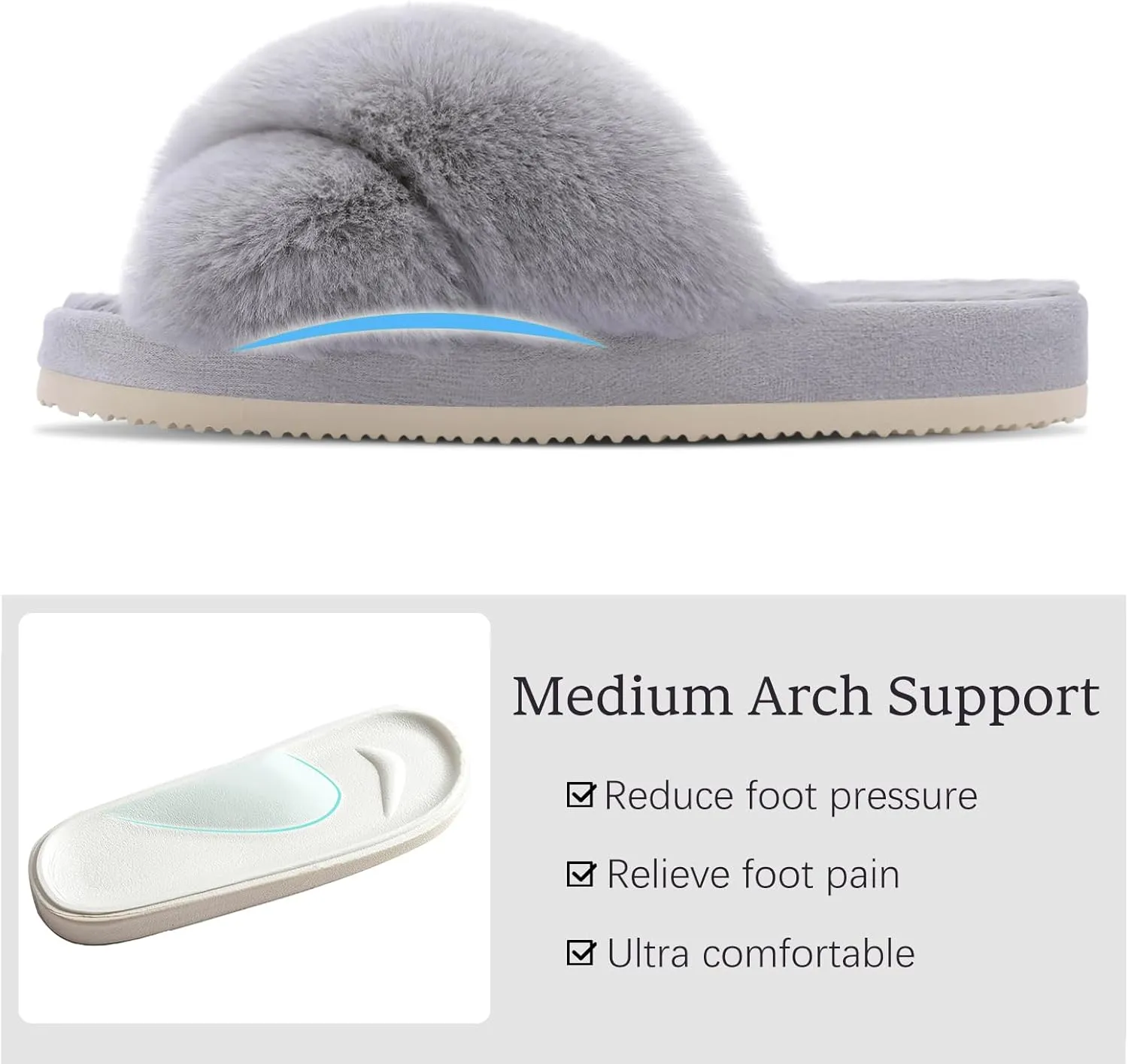Comwarm Women's Cross Band Fuzzy Slippers Fluffy Open Toe House Slippers Cozy Plush Bedroom Shoes Indoor Outdoor