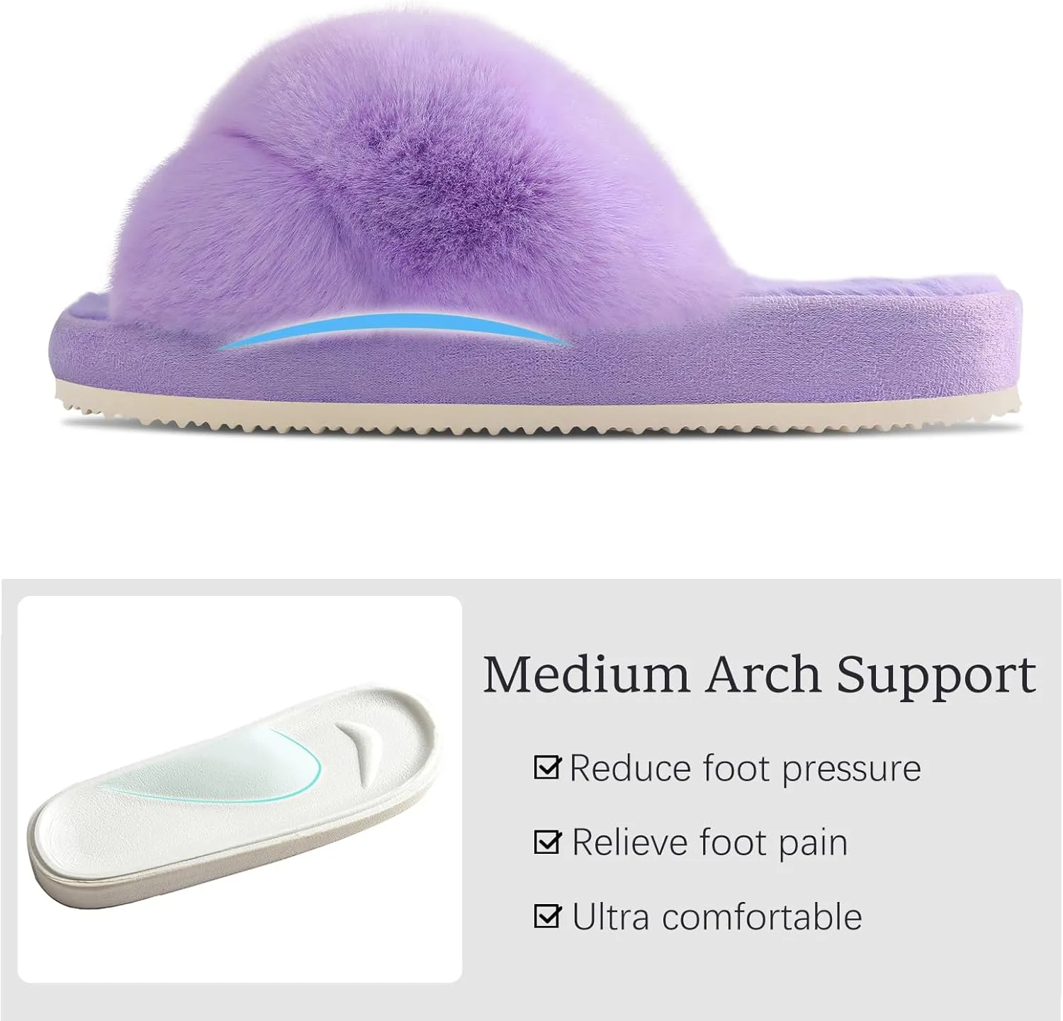 Comwarm Women's Cross Band Fuzzy Slippers Fluffy Open Toe House Slippers Cozy Plush Bedroom Shoes Indoor Outdoor