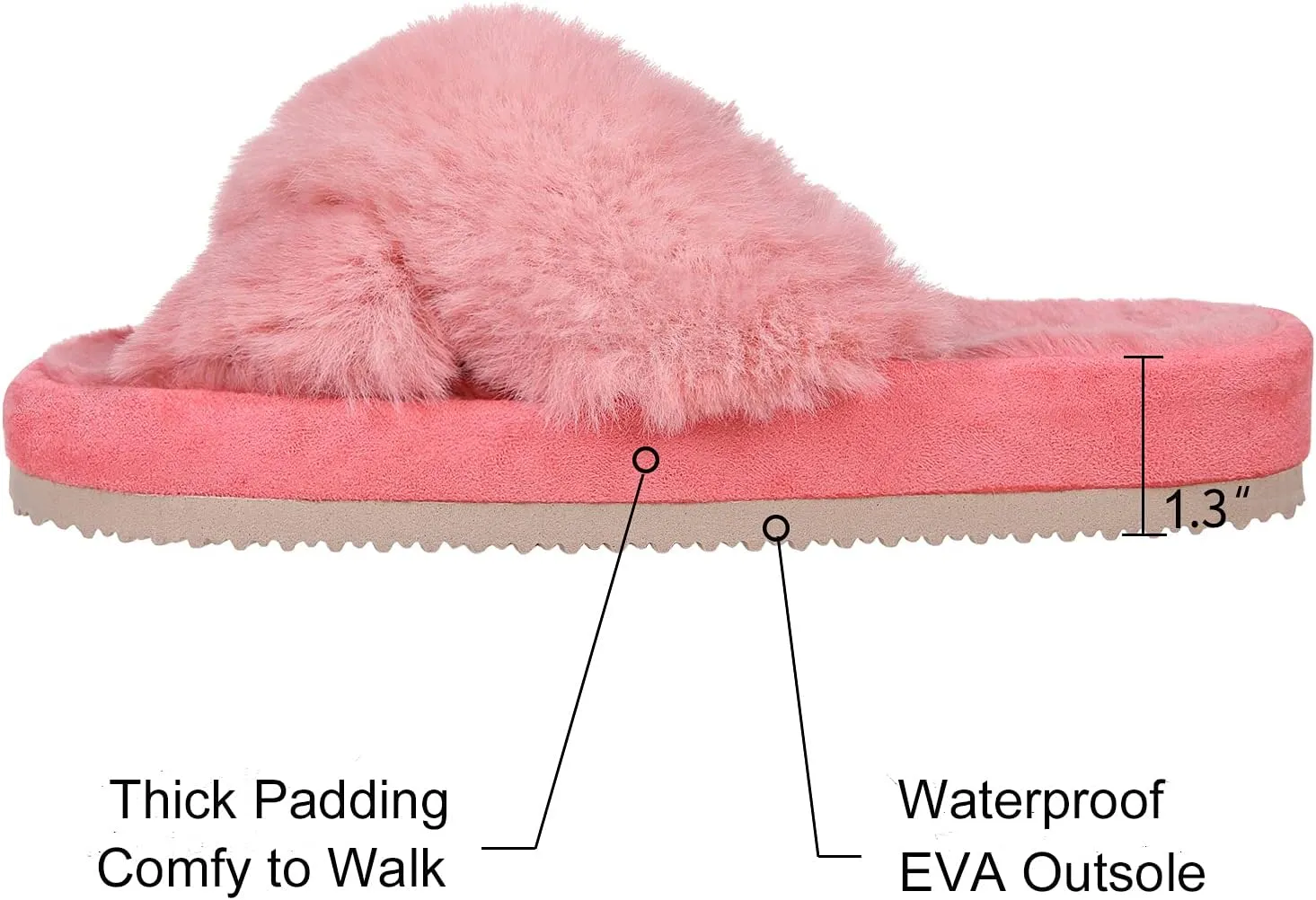 Comwarm Women's Cross Band Fuzzy Slippers Fluffy Open Toe House Slippers Cozy Plush Bedroom Shoes Indoor Outdoor