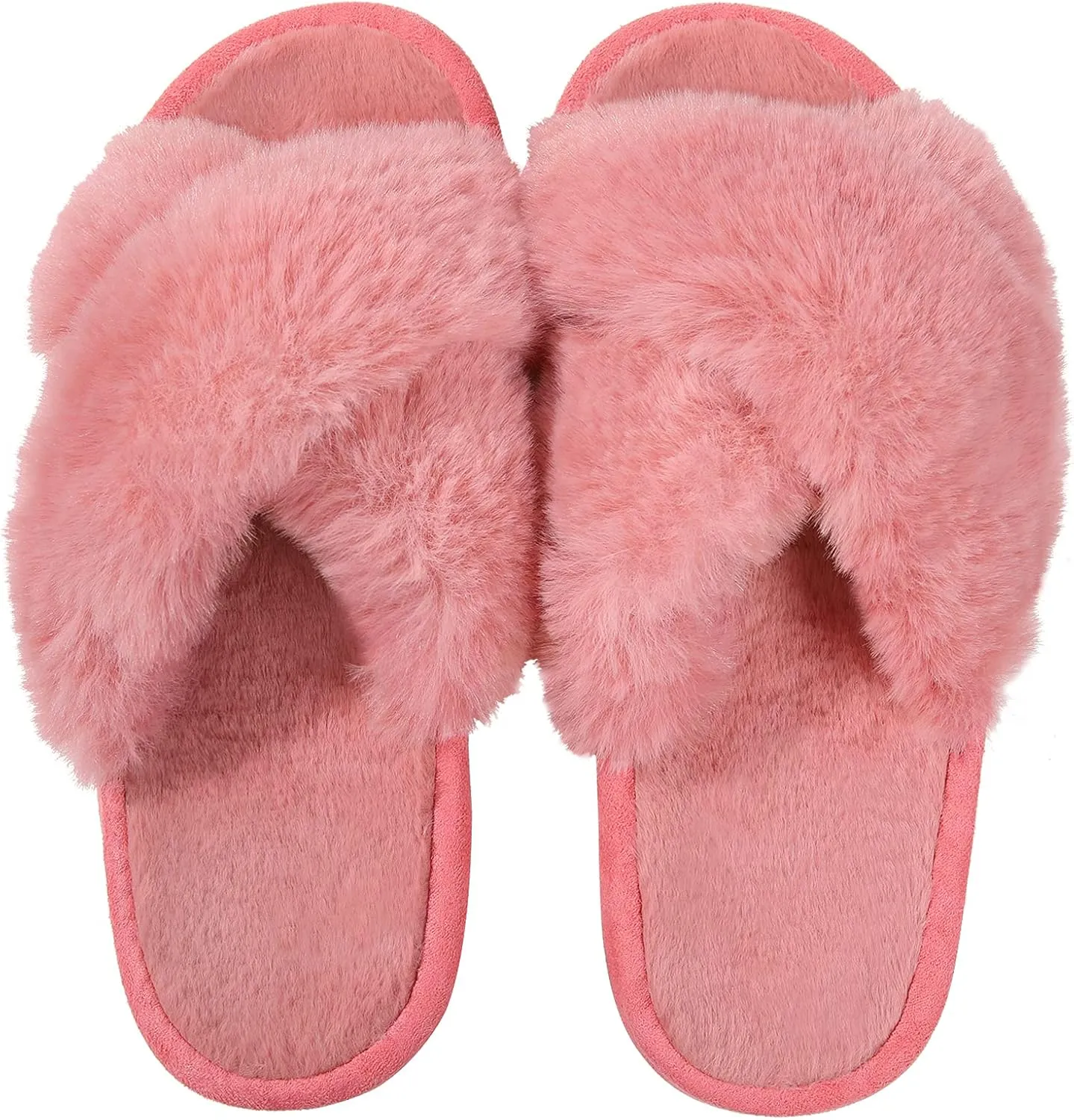 Comwarm Women's Cross Band Fuzzy Slippers Fluffy Open Toe House Slippers Cozy Plush Bedroom Shoes Indoor Outdoor