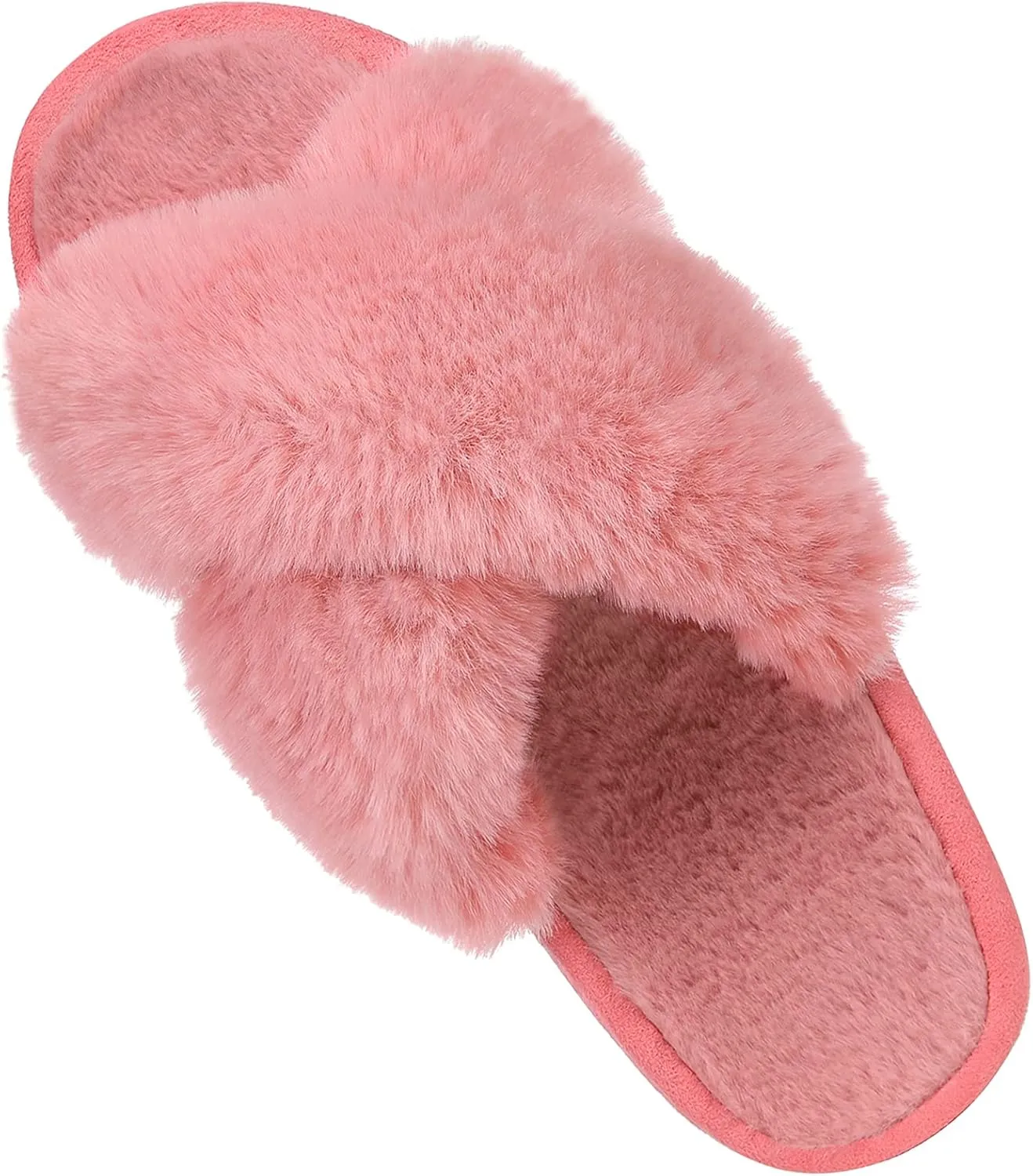 Comwarm Women's Cross Band Fuzzy Slippers Fluffy Open Toe House Slippers Cozy Plush Bedroom Shoes Indoor Outdoor