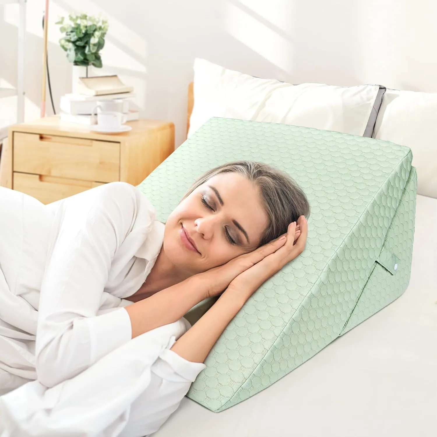 COOLBEBE Bed Wedge Pillow for Sleeping, Adjustable Folding Wedge Pillow for Snoring and After Surgery - 9 & 11 Inch, Elevated Triangle Wedge for Back Pain Relief, Acid Reflux, Leg Support (Green)