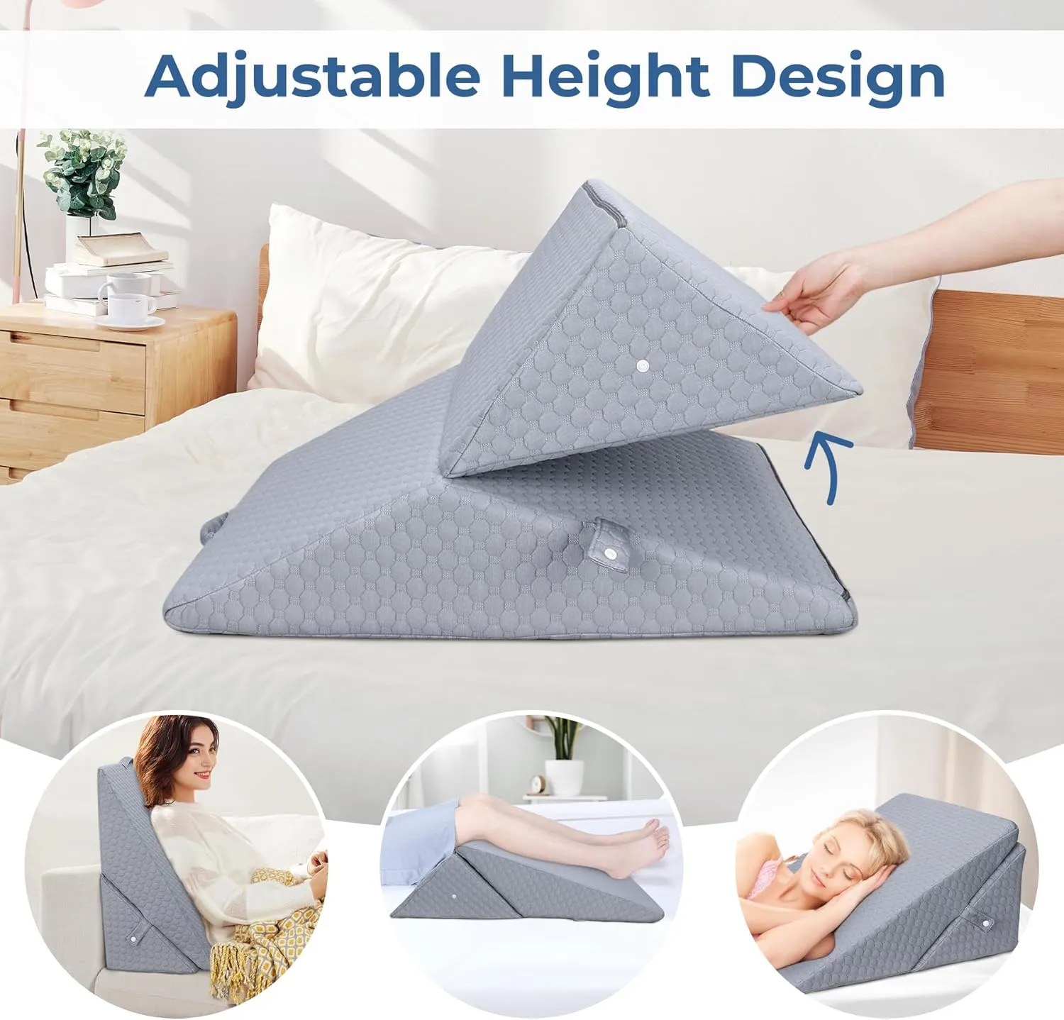 COOLBEBE Bed Wedge Pillow for Sleeping, Air Layer Adjustable Wedge Pillow for Snoring and After Surgery - 9 & 11 Inch, Elevated Triangle Wedge for Back Pain Relief, Acid Reflux, Leg Support