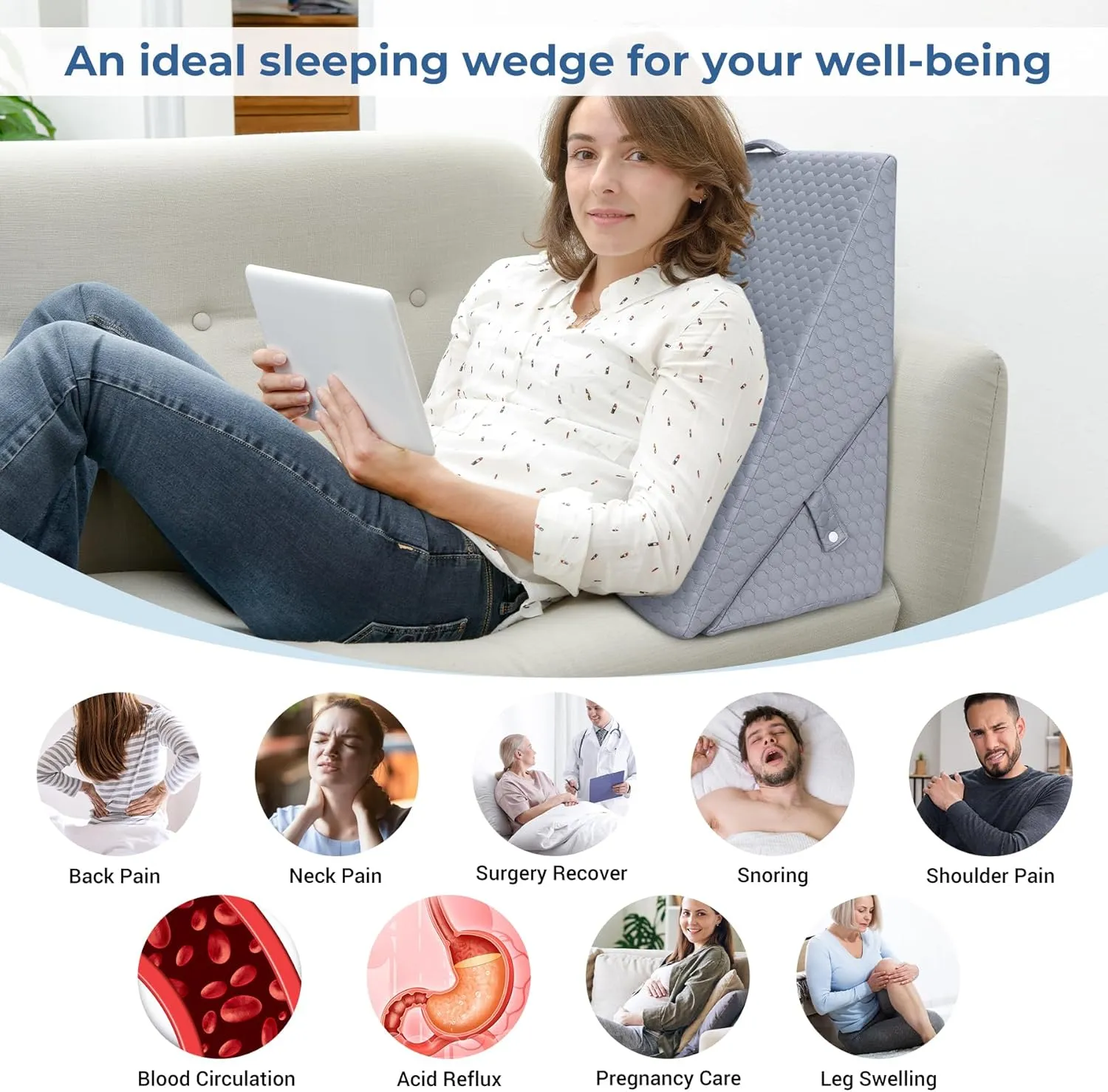 COOLBEBE Bed Wedge Pillow for Sleeping, Air Layer Adjustable Wedge Pillow for Snoring and After Surgery - 9 & 11 Inch, Elevated Triangle Wedge for Back Pain Relief, Acid Reflux, Leg Support