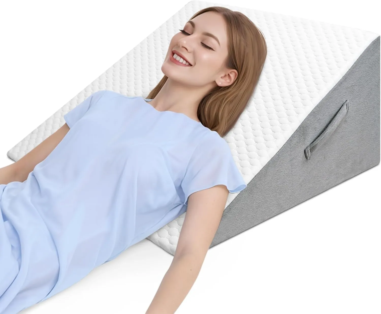 COOLBEBE Bed Wedge Pillow for Sleeping,12Inch Elevated Wedge Pillow for Sleep Apnea, 12" Foam Wedge Triangle Pad for Acid Reflux, Gerd and Snoring - Breathable Air Layer Washable Cover
