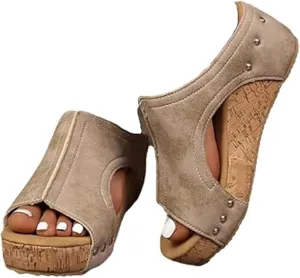 Cork Wedges, Maison Birch Cork Wedges, Comfy Platform Orthopedic Sandals for Non Slip