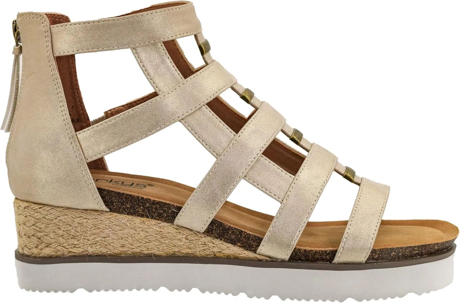 Corkys Footwear Hey Girl Women's Caged Animal Wedge Sandals - Featuring a 2-inch Heel, A Strappy Upper, Metal Accents, A Full Back Zip, and Comfortable Cushioned Insoles