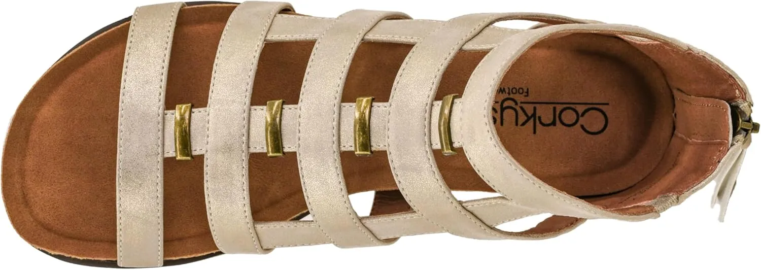 Corkys Footwear Hey Girl Women's Caged Animal Wedge Sandals - Featuring a 2-inch Heel, A Strappy Upper, Metal Accents, A Full Back Zip, and Comfortable Cushioned Insoles