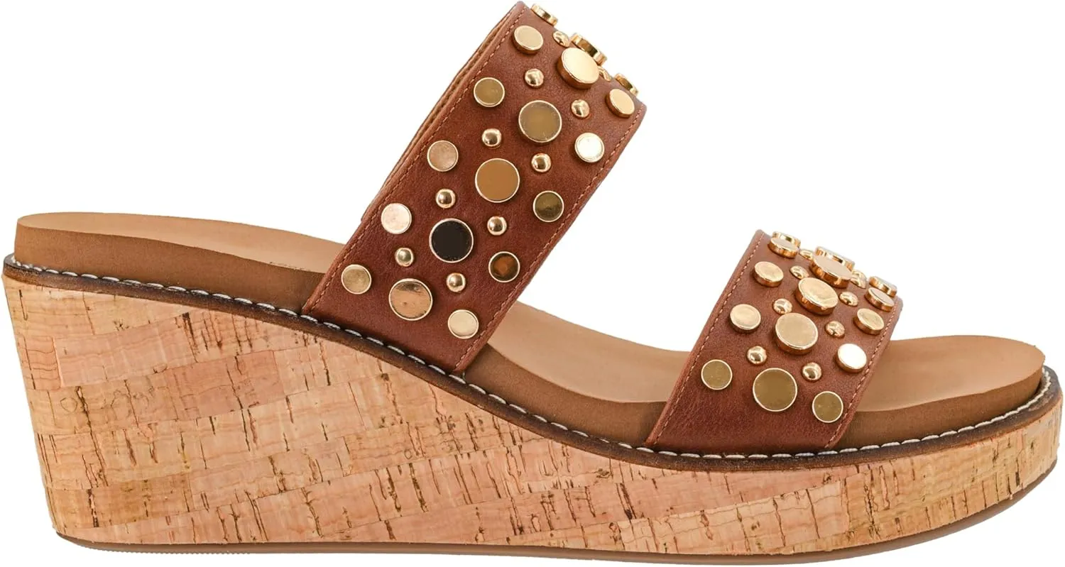 Corkys Footwear Womens Bad Habit Wedge Sandals - Featuring a 2.5-Inch Heel, Double Strap with Metal Studs, and A Plush EVA Insole For All Day Comfort and Wear