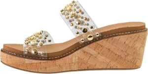 Corkys Footwear Womens Bad Habit Wedge Sandals - Featuring a 2.5-Inch Heel, Double Strap with Metal Studs, and A Plush EVA Insole For All Day Comfort and Wear