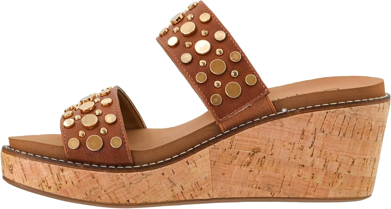 Corkys Footwear Womens Bad Habit Wedge Sandals - Featuring a 2.5-Inch Heel, Double Strap with Metal Studs, and A Plush EVA Insole For All Day Comfort and Wear