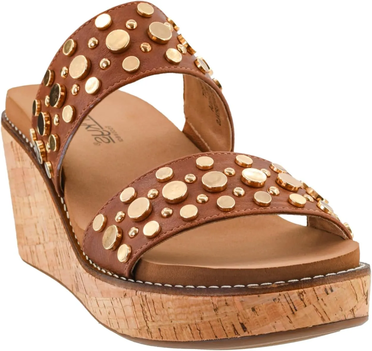 Corkys Footwear Womens Bad Habit Wedge Sandals - Featuring a 2.5-Inch Heel, Double Strap with Metal Studs, and A Plush EVA Insole For All Day Comfort and Wear