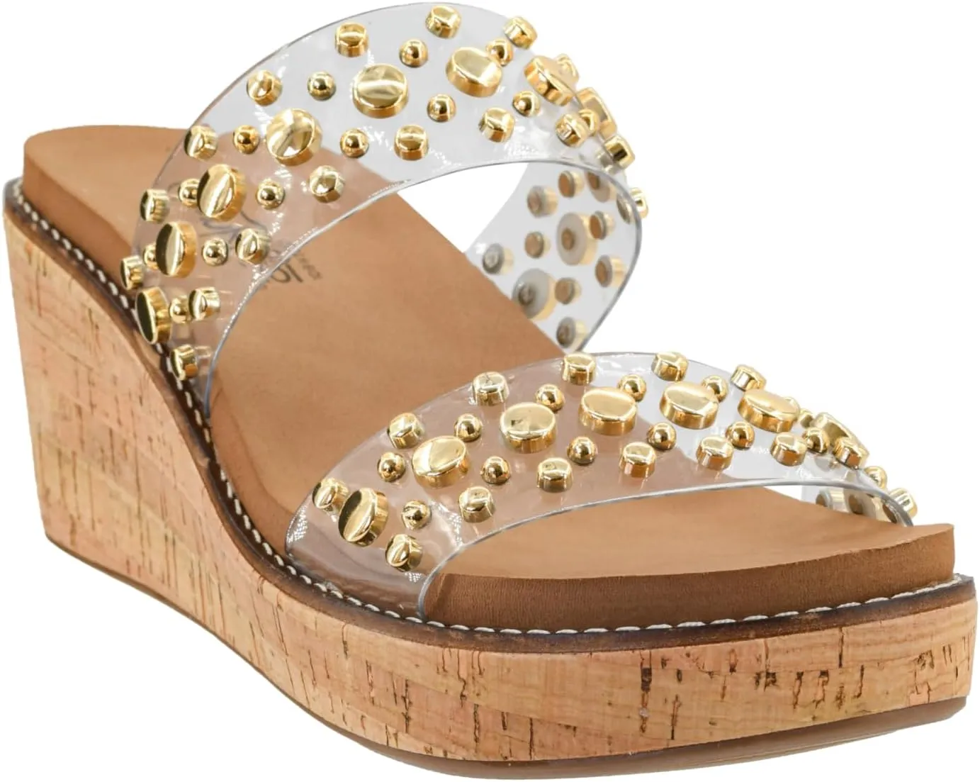 Corkys Footwear Womens Bad Habit Wedge Sandals - Featuring a 2.5-Inch Heel, Double Strap with Metal Studs, and A Plush EVA Insole For All Day Comfort and Wear