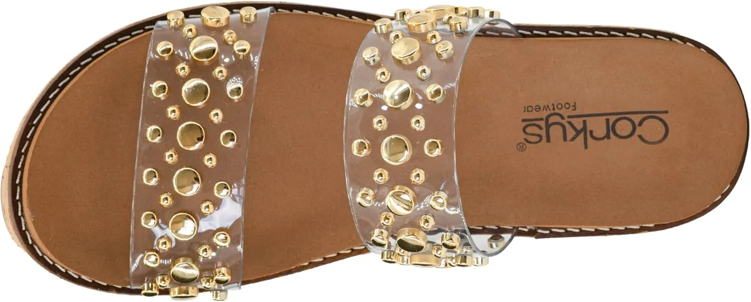 Corkys Footwear Womens Bad Habit Wedge Sandals - Featuring a 2.5-Inch Heel, Double Strap with Metal Studs, and A Plush EVA Insole For All Day Comfort and Wear