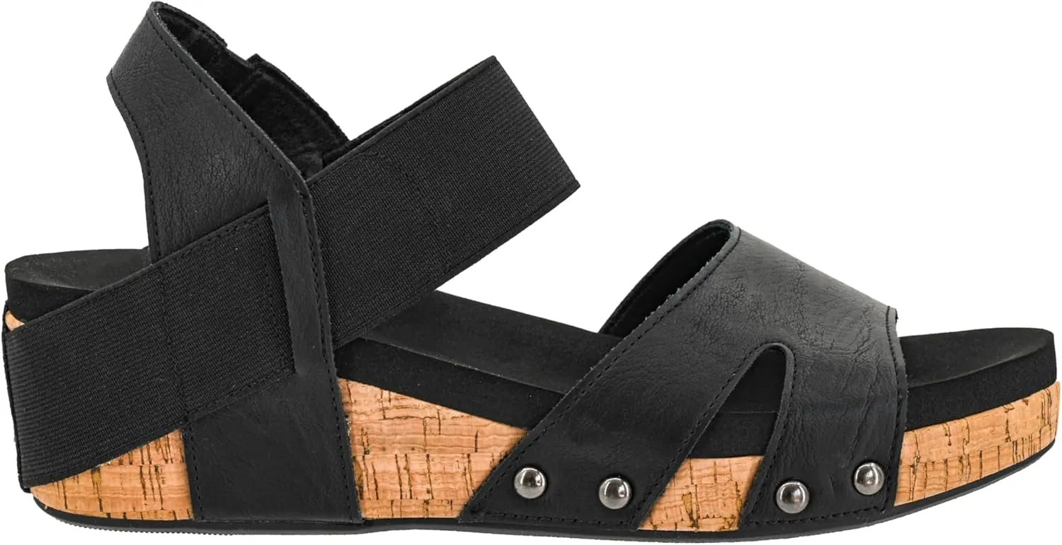 Corkys Footwear Women's Better With Time 2-Inch Wedge - Timeless Wide Toe Strap With Cut Outs, Elastic Gore Strap Around Ankle, And EVA Insoles For All-Day Comfort