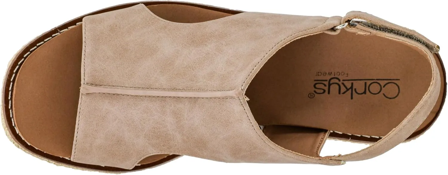 Corkys Footwear Women's K Bye Wedge Sandals with 3-Inch Heel - Comfort-Enhancing EVA Insoles, Hook and Loop Closure, and Stylish Jute Wrapped Bottom Design