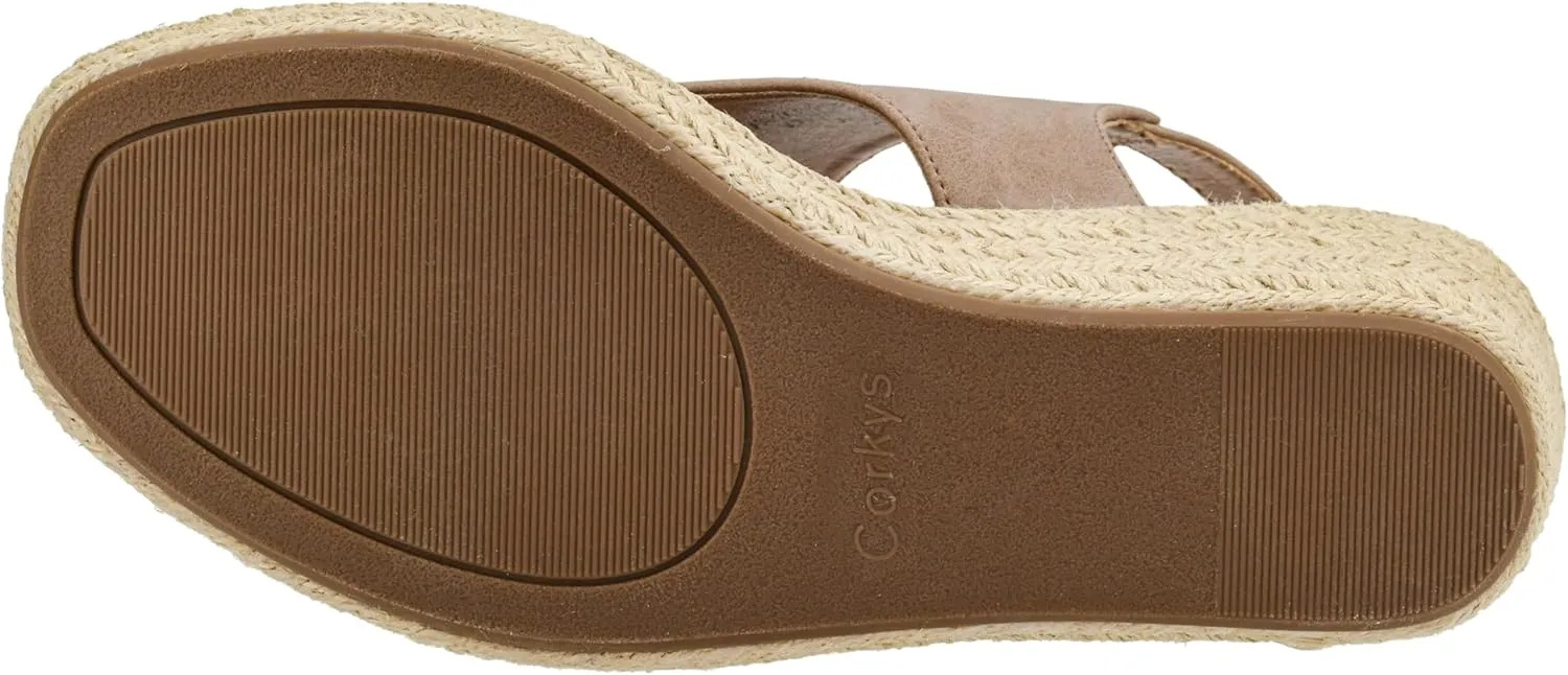 Corkys Footwear Women's K Bye Wedge Sandals with 3-Inch Heel - Comfort-Enhancing EVA Insoles, Hook and Loop Closure, and Stylish Jute Wrapped Bottom Design