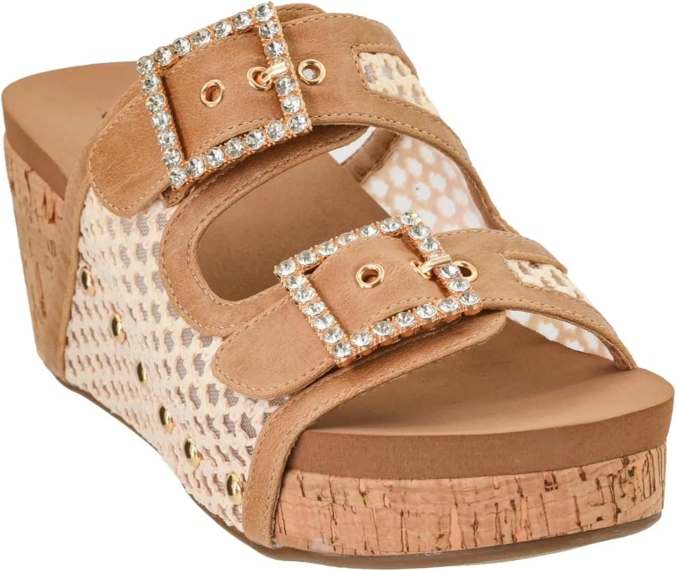 Corkys Footwear Womens Main Squeeze Wedge - Featuring a 2.5-Inch Wedge, Two Fully Adjustable Rhinestone Buckles, Comfortable EVA Insoles for All-Day Wear