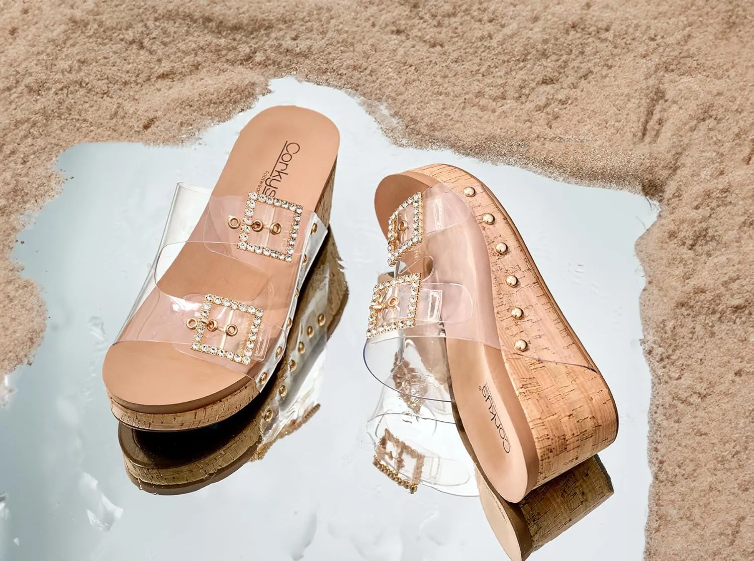 Corkys Footwear Womens Main Squeeze Wedge - Featuring a 2.5-Inch Wedge, Two Fully Adjustable Rhinestone Buckles, Comfortable EVA Insoles for All-Day Wear