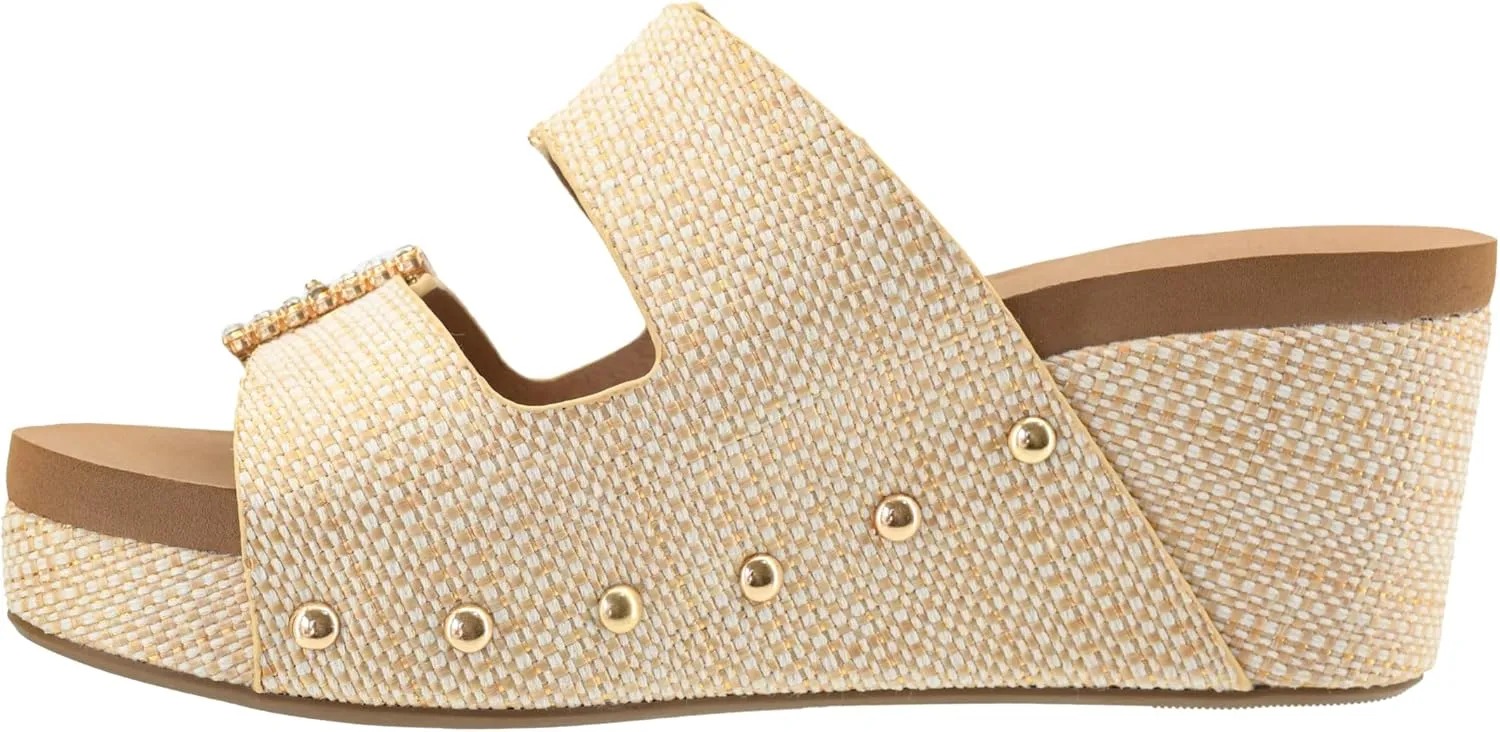 Corkys Footwear Womens Main Squeeze Wedge - Featuring a 2.5-Inch Wedge, Two Fully Adjustable Rhinestone Buckles, Comfortable EVA Insoles for All-Day Wear