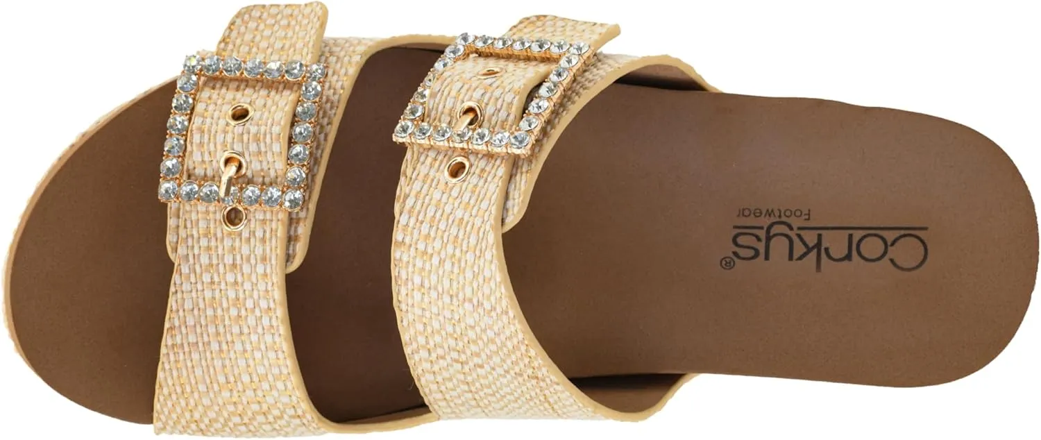 Corkys Footwear Womens Main Squeeze Wedge - Featuring a 2.5-Inch Wedge, Two Fully Adjustable Rhinestone Buckles, Comfortable EVA Insoles for All-Day Wear