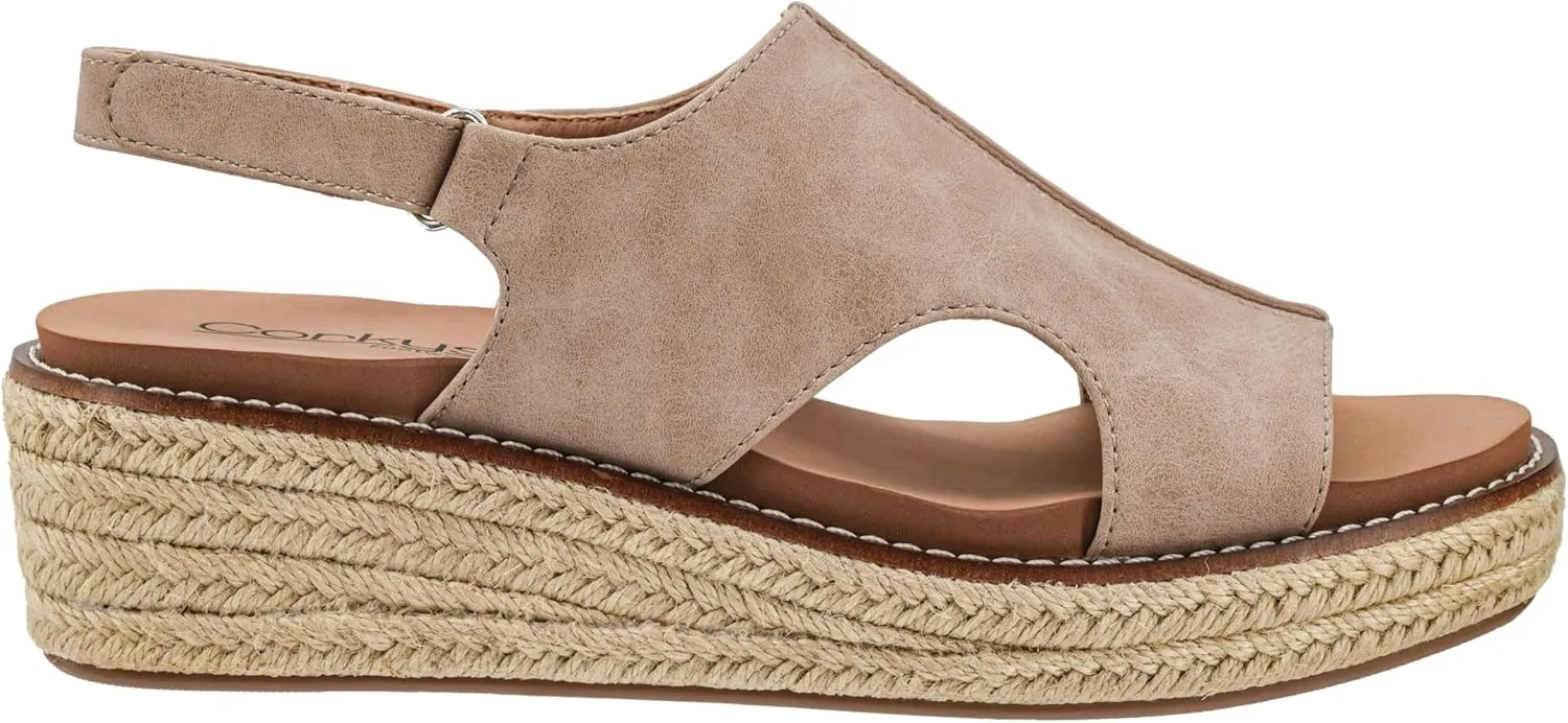 Corkys Footwear Women's Ready Or Not Wedge Sandals with 2-Inch Heel - Comfort-Enhancing EVA Insoles, Hook and Loop Closure, and Stylish Jute Wrapped Bottom Design