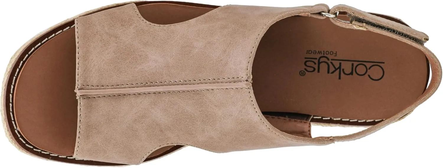 Corkys Footwear Women's Ready Or Not Wedge Sandals with 2-Inch Heel - Comfort-Enhancing EVA Insoles, Hook and Loop Closure, and Stylish Jute Wrapped Bottom Design
