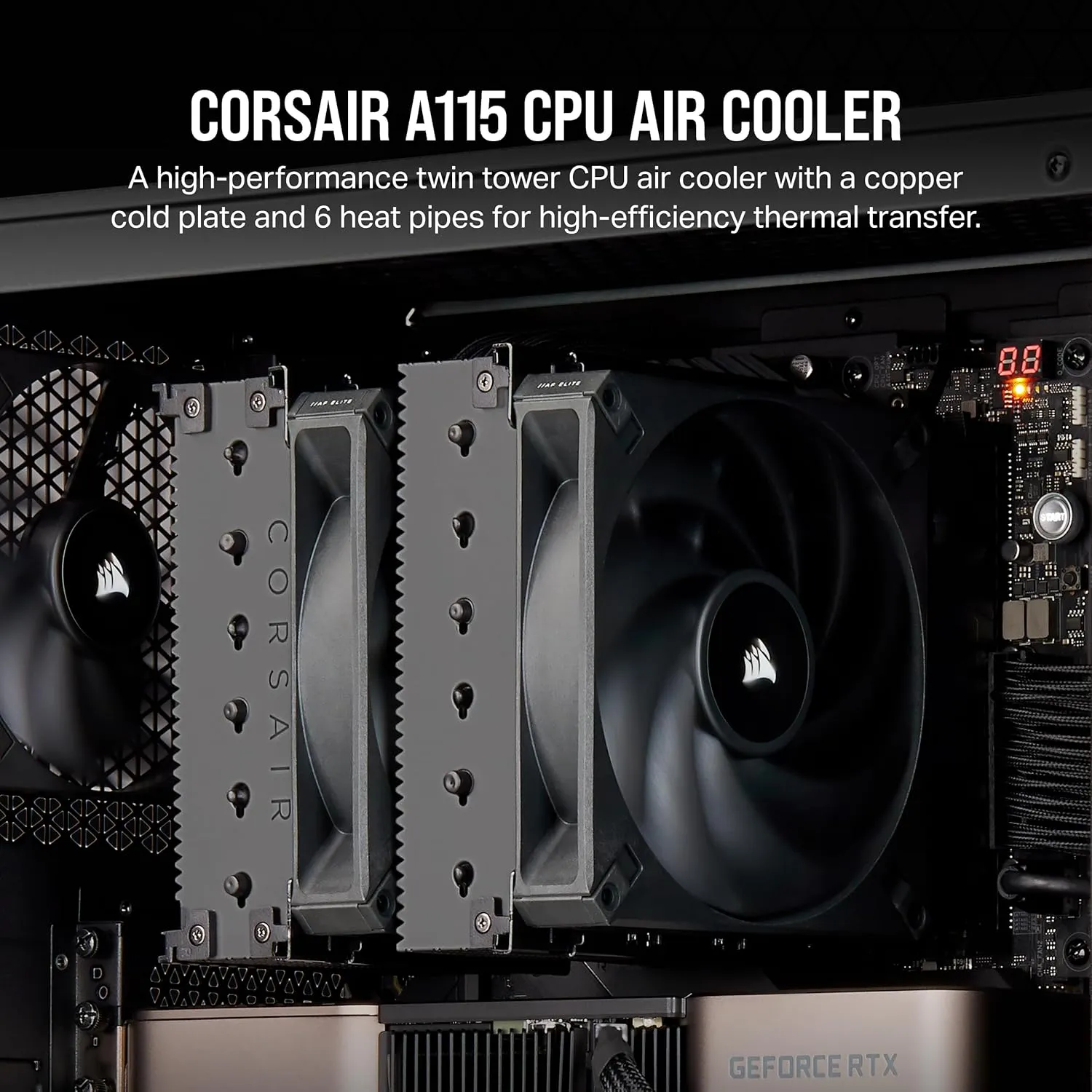 CORSAIR A115 High-Performance Tower CPU Air Cooler — Cools up to 270W TDP - Slide-and-Lock Fan Mount - Two Corsair AF140 Elite Fans - Easy to Install - Pre-Applied Thermal Paste — Black