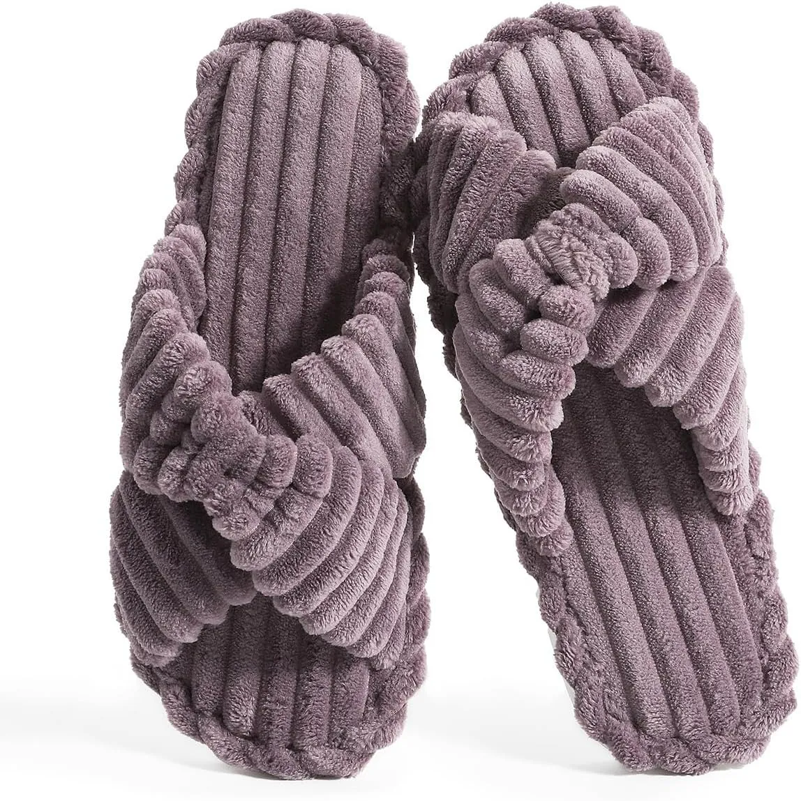 Cosy Pyro Slippers for Women House Bedroom Furry Cross Bands Slide Shoes Anti-Skid Sole Open Toe Slippers