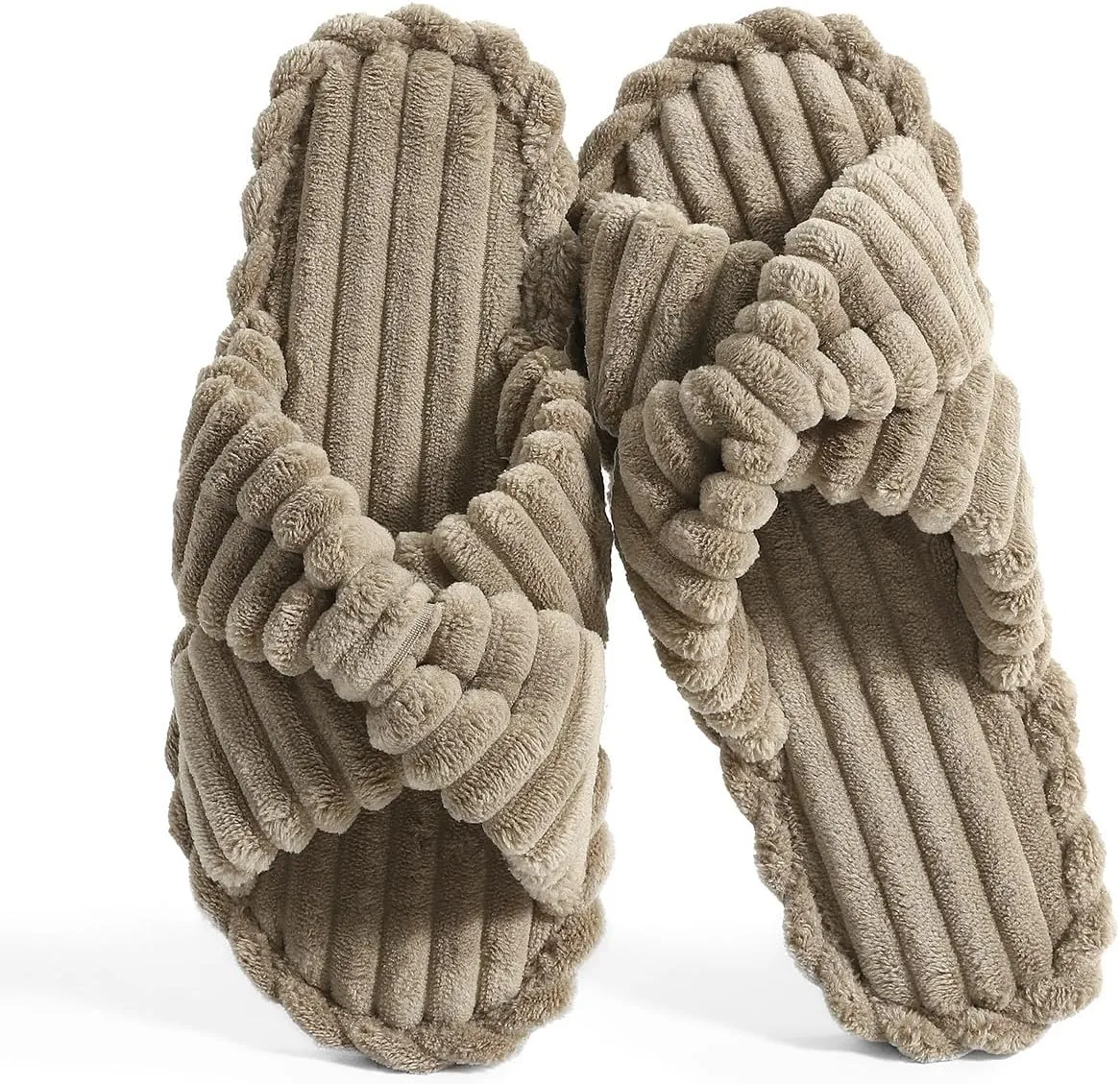 Cosy Pyro Slippers for Women House Bedroom Furry Cross Bands Slide Shoes Anti-Skid Sole Open Toe Slippers