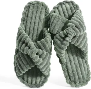 Cosy Pyro Slippers for Women House Bedroom Furry Cross Bands Slide Shoes Anti-Skid Sole Open Toe Slippers