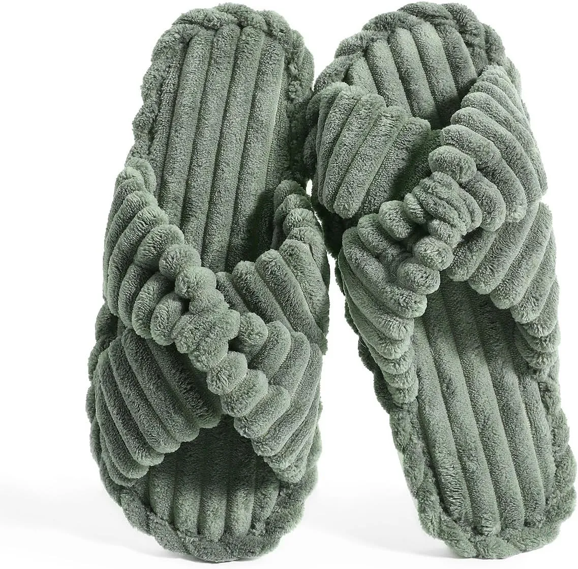 Cosy Pyro Slippers for Women House Bedroom Furry Cross Bands Slide Shoes Anti-Skid Sole Open Toe Slippers