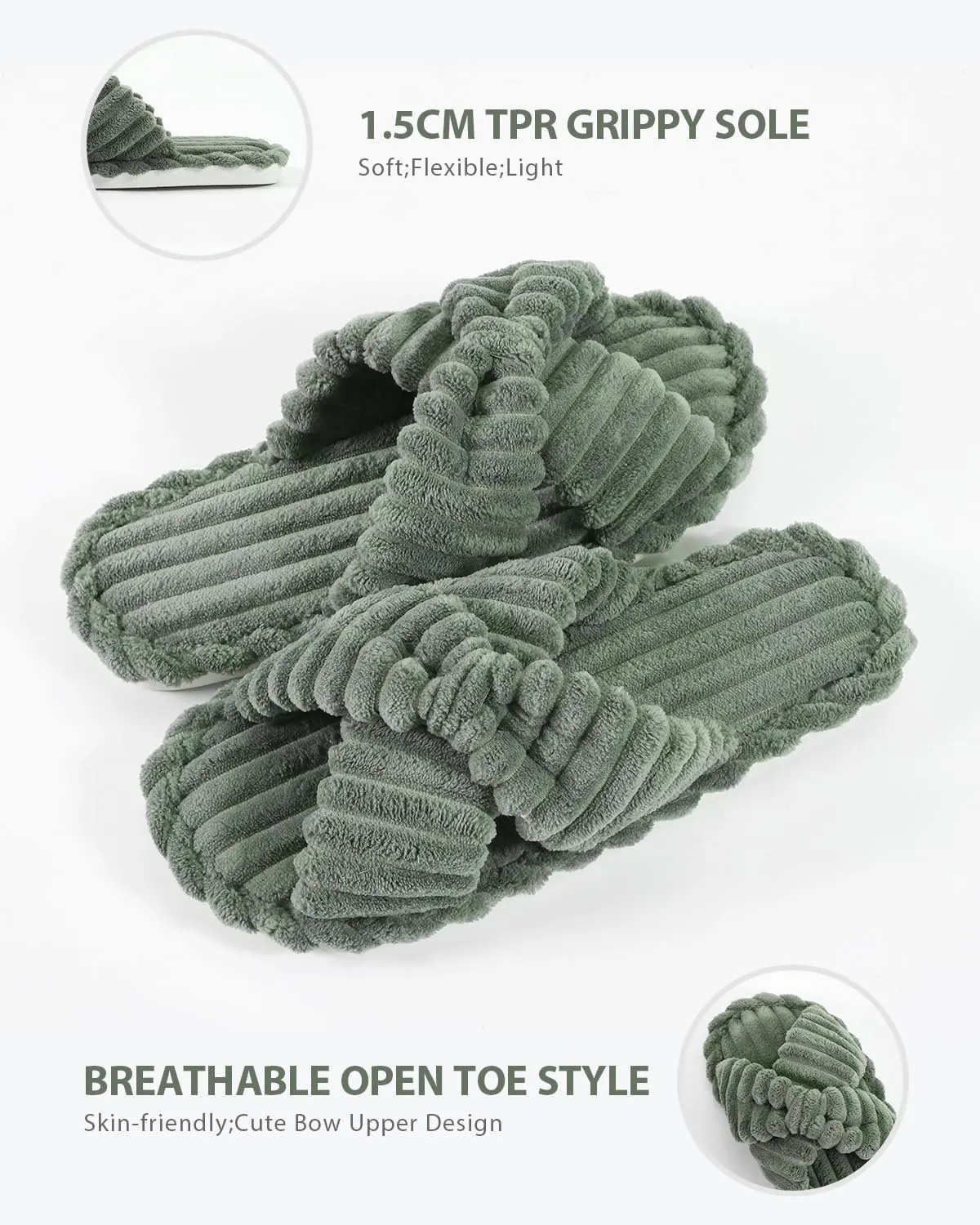 Cosy Pyro Slippers for Women House Bedroom Furry Cross Bands Slide Shoes Anti-Skid Sole Open Toe Slippers