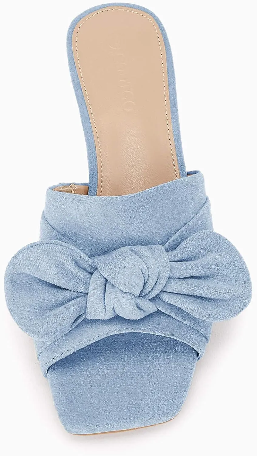 Coutgo Womens Bow Slides Sandals Wide Width Slip On Chunky Low Heels Square Open toe Elagant Summer Shoes