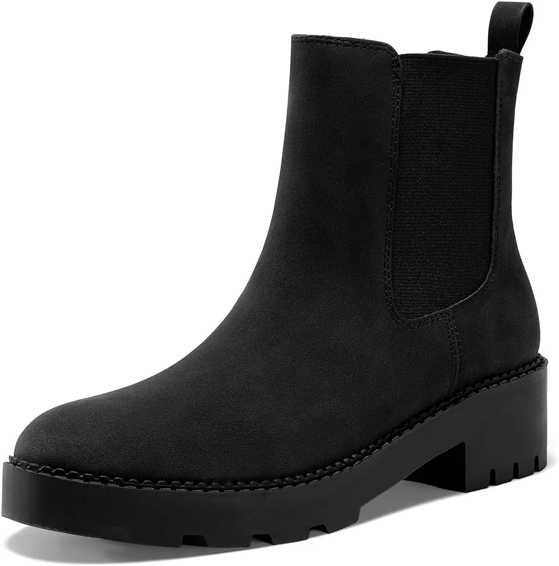 Coutgo Womens Platform Chunky Low Heel Slip on Chelsea Boots Suede Elastic Ankle Boots