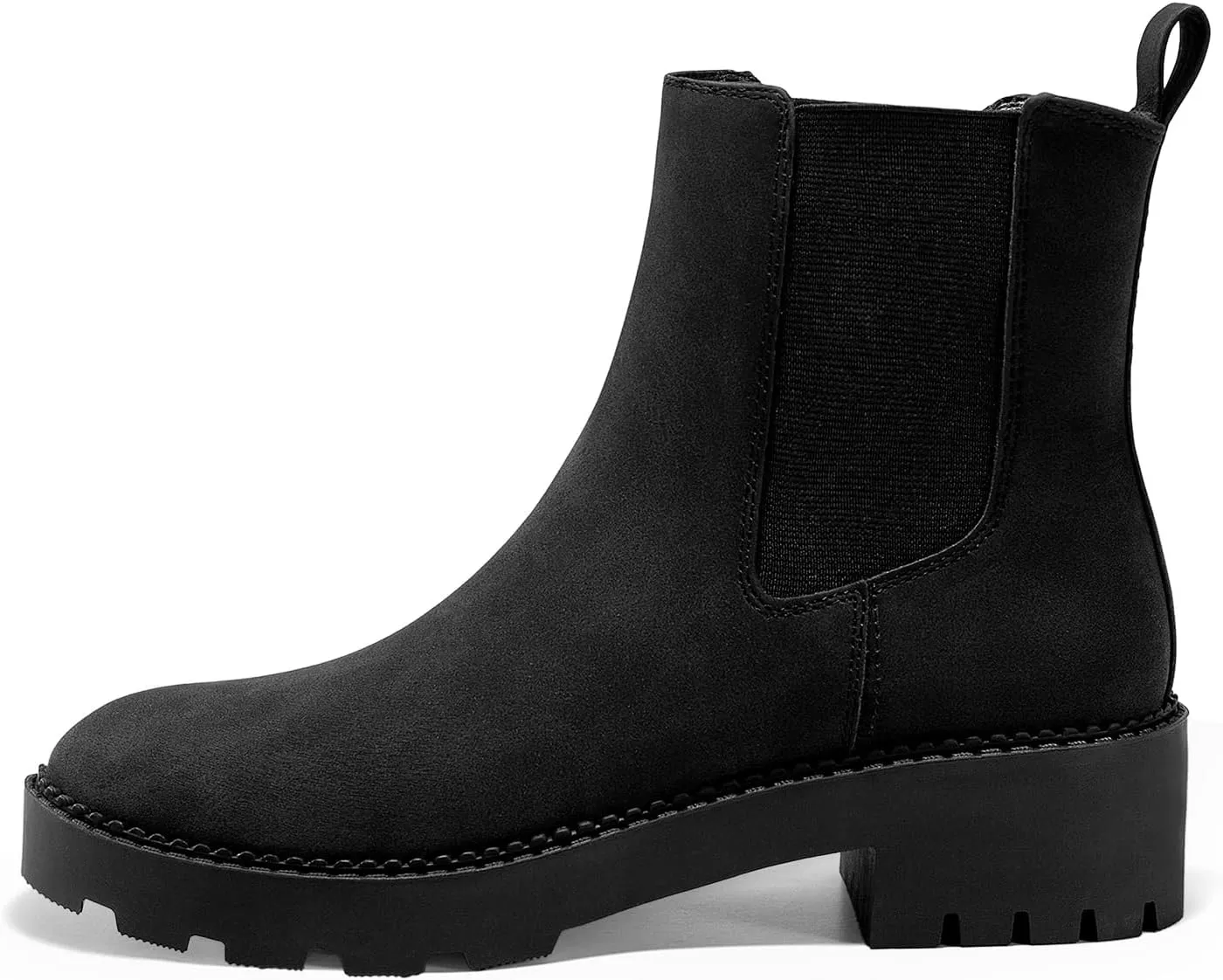 Coutgo Womens Platform Chunky Low Heel Slip on Chelsea Boots Suede Elastic Ankle Boots