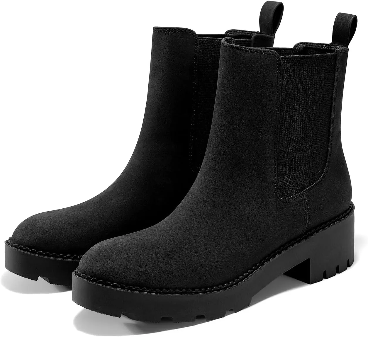 Coutgo Womens Platform Chunky Low Heel Slip on Chelsea Boots Suede Elastic Ankle Boots