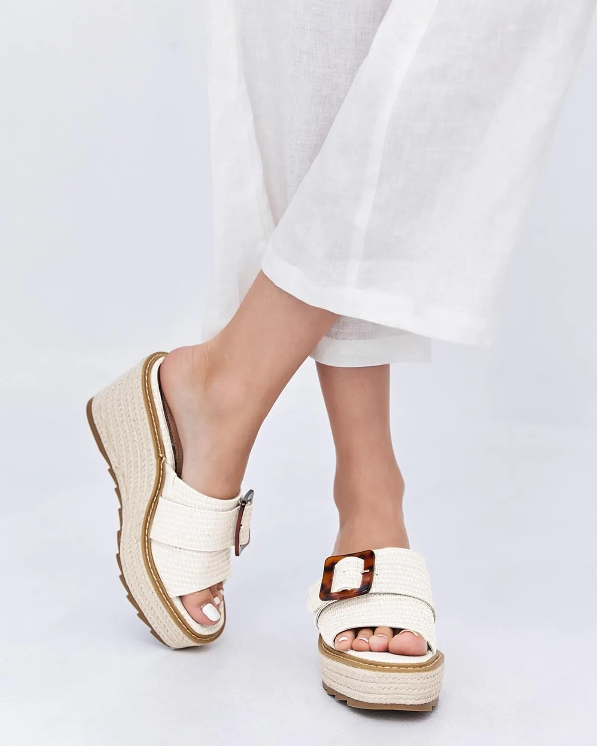 Coutgo Women's Wedge Platform Espadrille Slide Sandals Slip On Open Toe High Heels Buckle Casual Summer Shoes