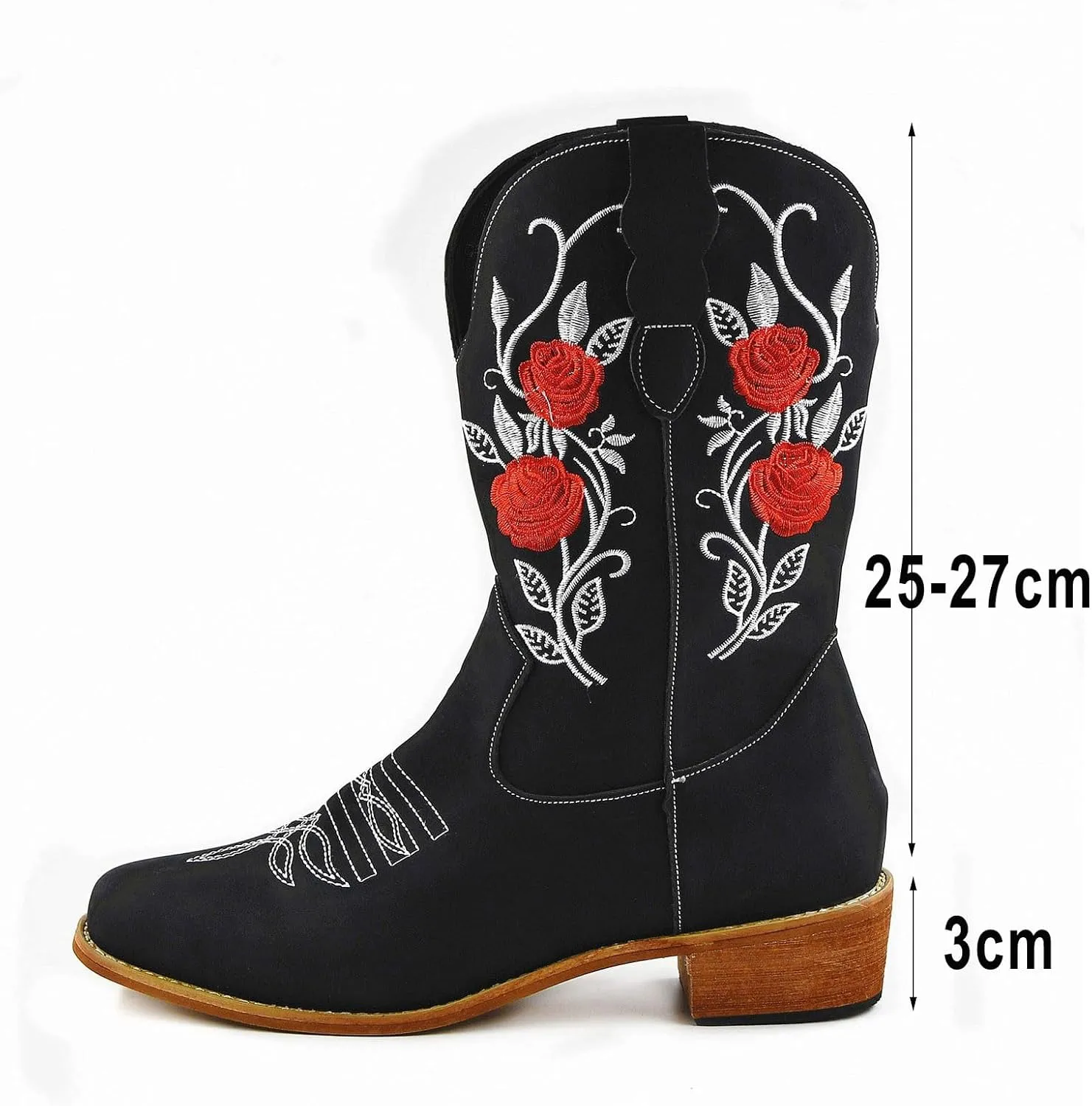Cowboy Boots for Women Retro Country Embroidery Stitched Cowgirl Boots Pull on Vintage Wide Calf Cowboy Boots Women