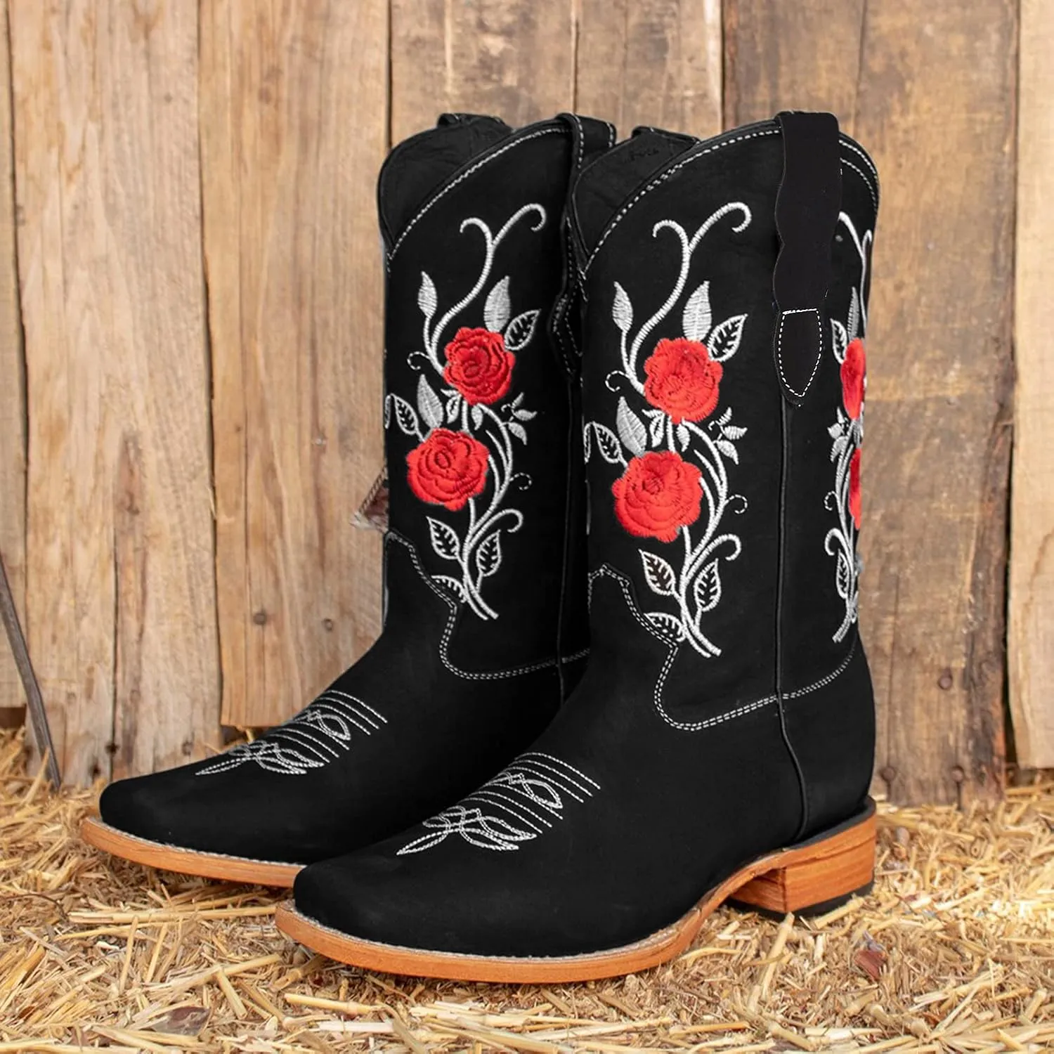 Cowboy Boots for Women Retro Country Embroidery Stitched Cowgirl Boots Pull on Vintage Wide Calf Cowboy Boots Women