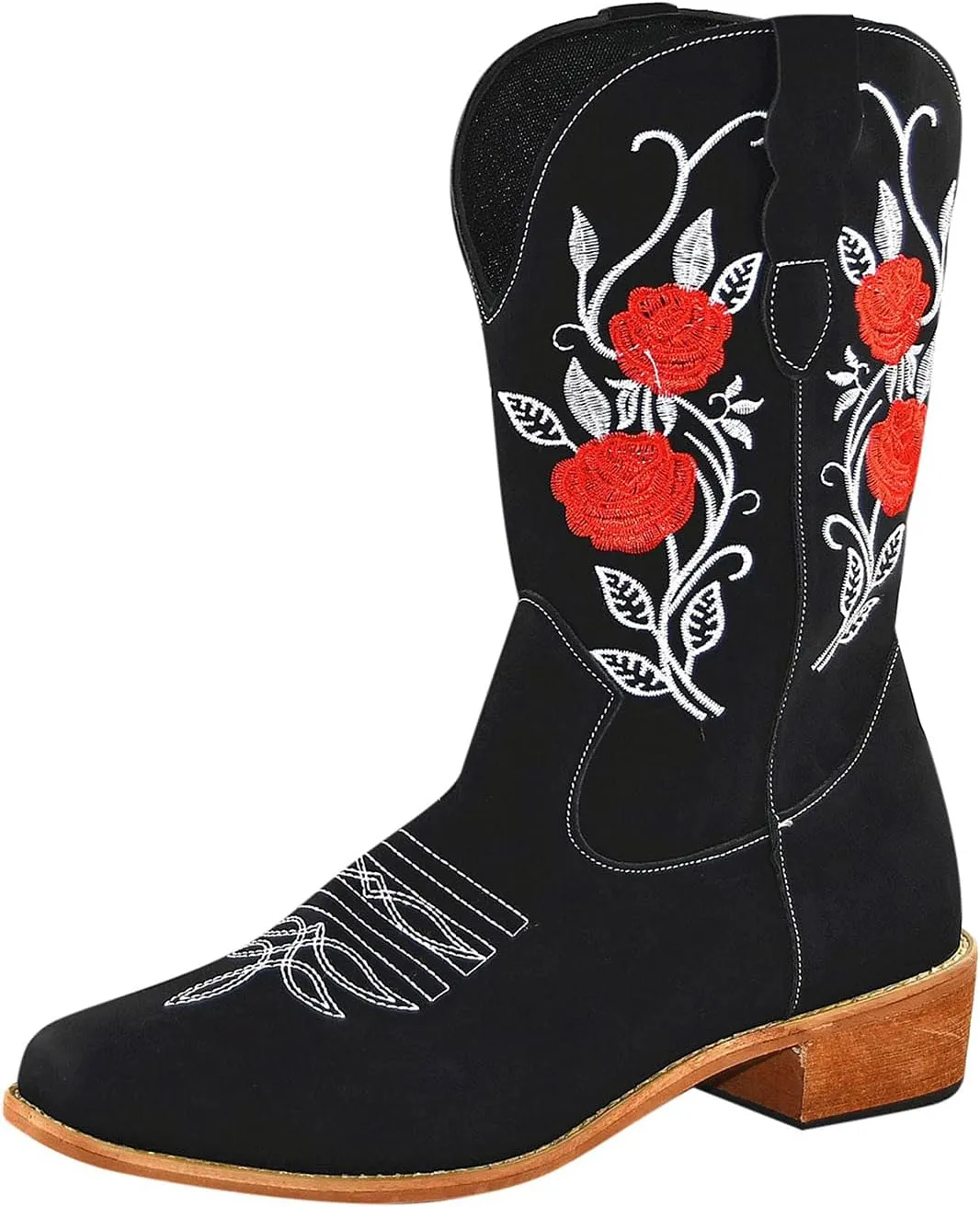 Cowboy Boots for Women Retro Country Embroidery Stitched Cowgirl Boots Pull on Vintage Wide Calf Cowboy Boots Women