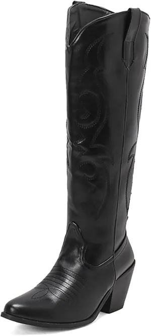 Cozivwaiy Embroidered Cowboy Boots For Women Chunky Stacked Heels Western Boot Pull on Cowgirl Boots Vintage