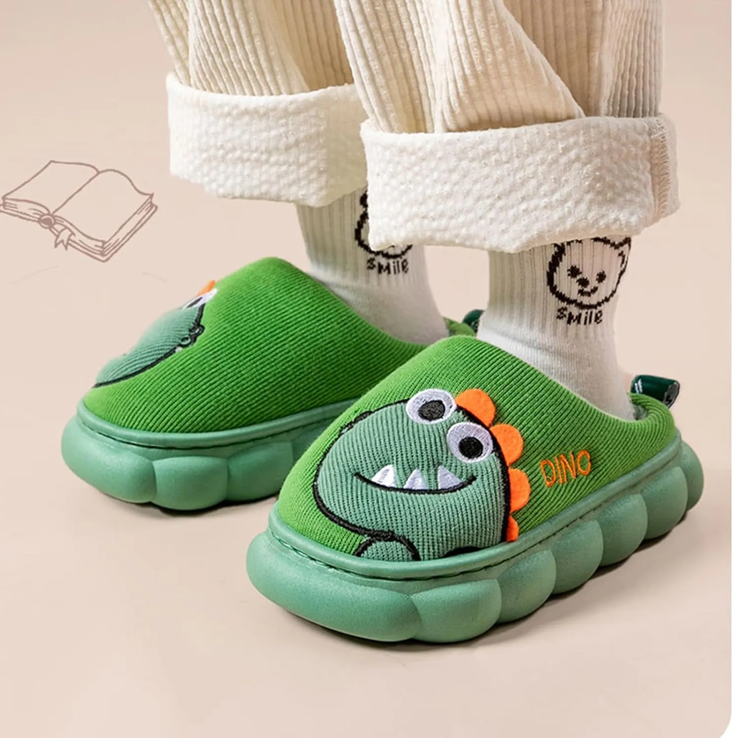 Cute House Slippers for Winter : Boys Girls Warm Cozy Cartoon Animal Slippers for Home Kids Cotton Dinosaur Slip on Memory Foam Non-Slip Indoor Shoes